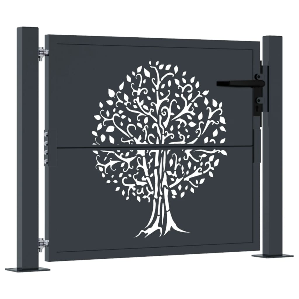 vidaXL Cancello Giardino Antracite 105x80 cm in Acciaio Design Albero