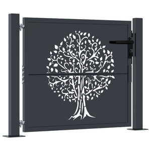 vidaXL Cancello Giardino Antracite 105x80 cm in Acciaio Design Albero