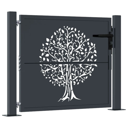 vidaXL Cancello Giardino Antracite 105x80 cm in Acciaio Design Albero