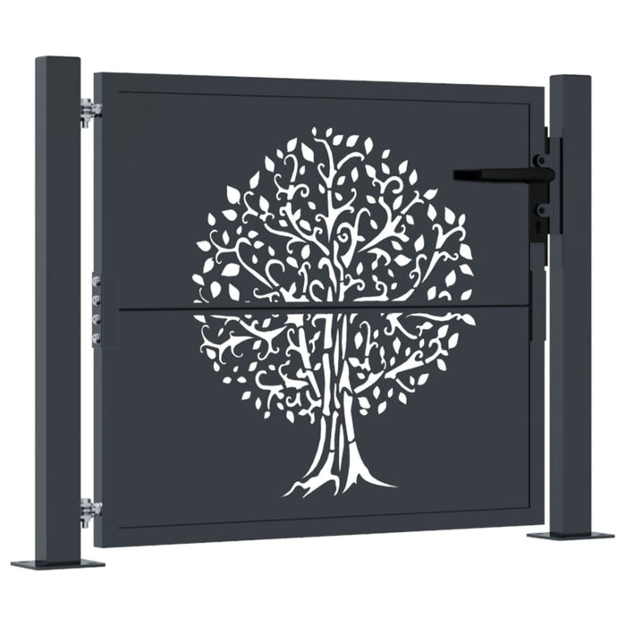 vidaXL Cancello Giardino Antracite 105x80 cm in Acciaio Design Albero