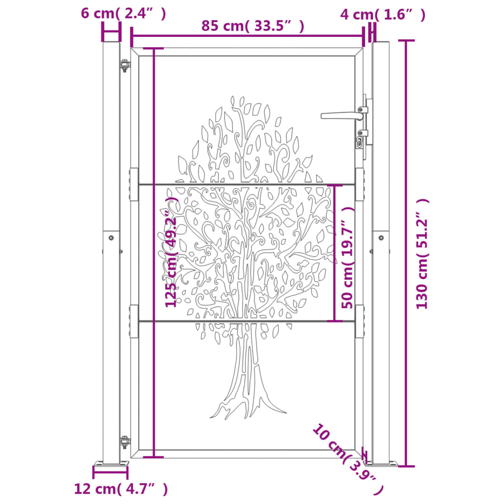 Cancello Giardino Antracite 105x130 cm in Acciaio Design Albero 153156