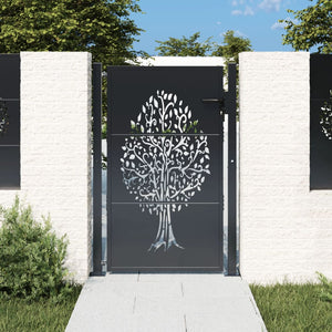Cancello Giardino Antracite 105x130 cm in Acciaio Design Albero