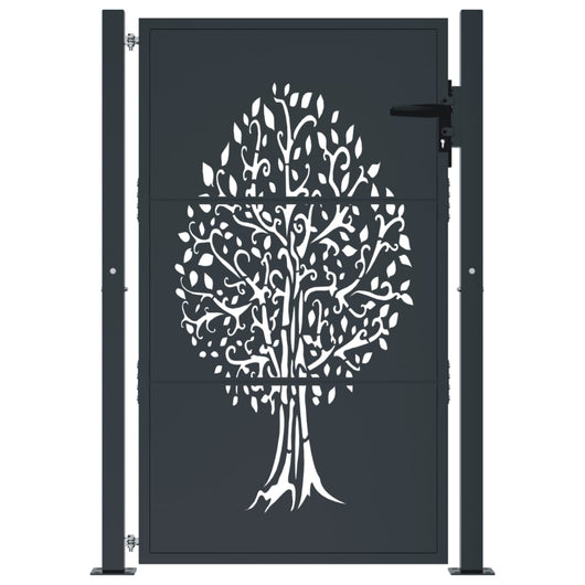 Cancello Giardino-Porta da giardino Antracite 105x155 cm in Acciaio Design Albero