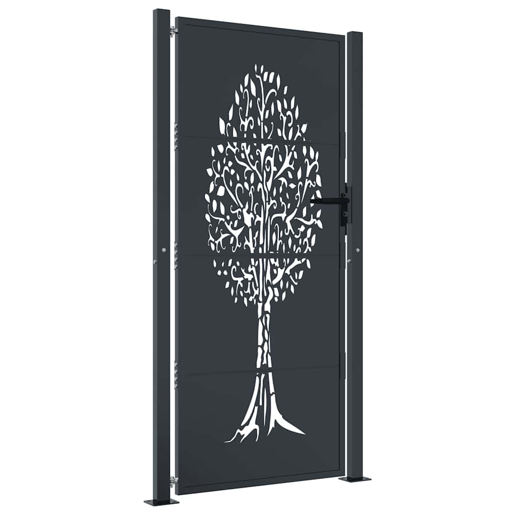 Cancello da giardino-Porta da giardino antracite 105x180 cm in acciaio con design ad albero