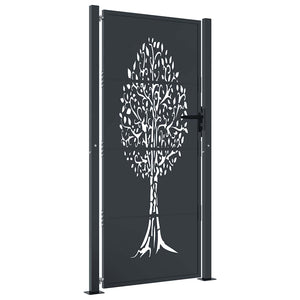 Cancello da giardino-Porta da giardino antracite 105x180 cm in acciaio con design ad albero