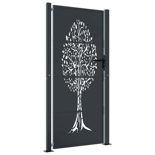 Cancello da giardino-Porta da giardino antracite 105x180 cm in acciaio con design ad albero