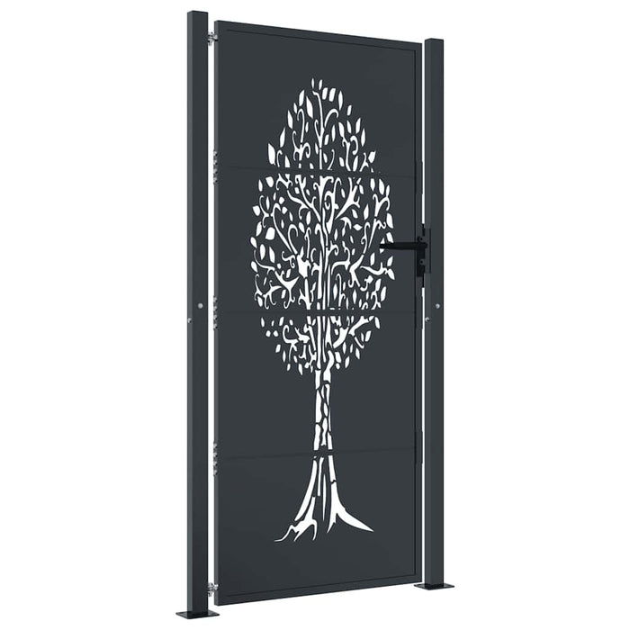 Cancello da giardino-Porta da giardino antracite 105x180 cm in acciaio con design ad albero