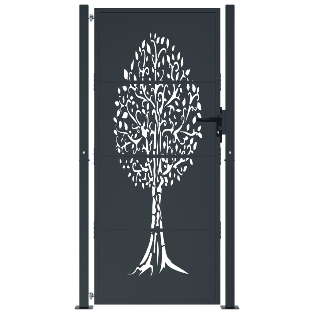 Cancello Giardino Antracite 105x180 cm in Acciaio Design Albero