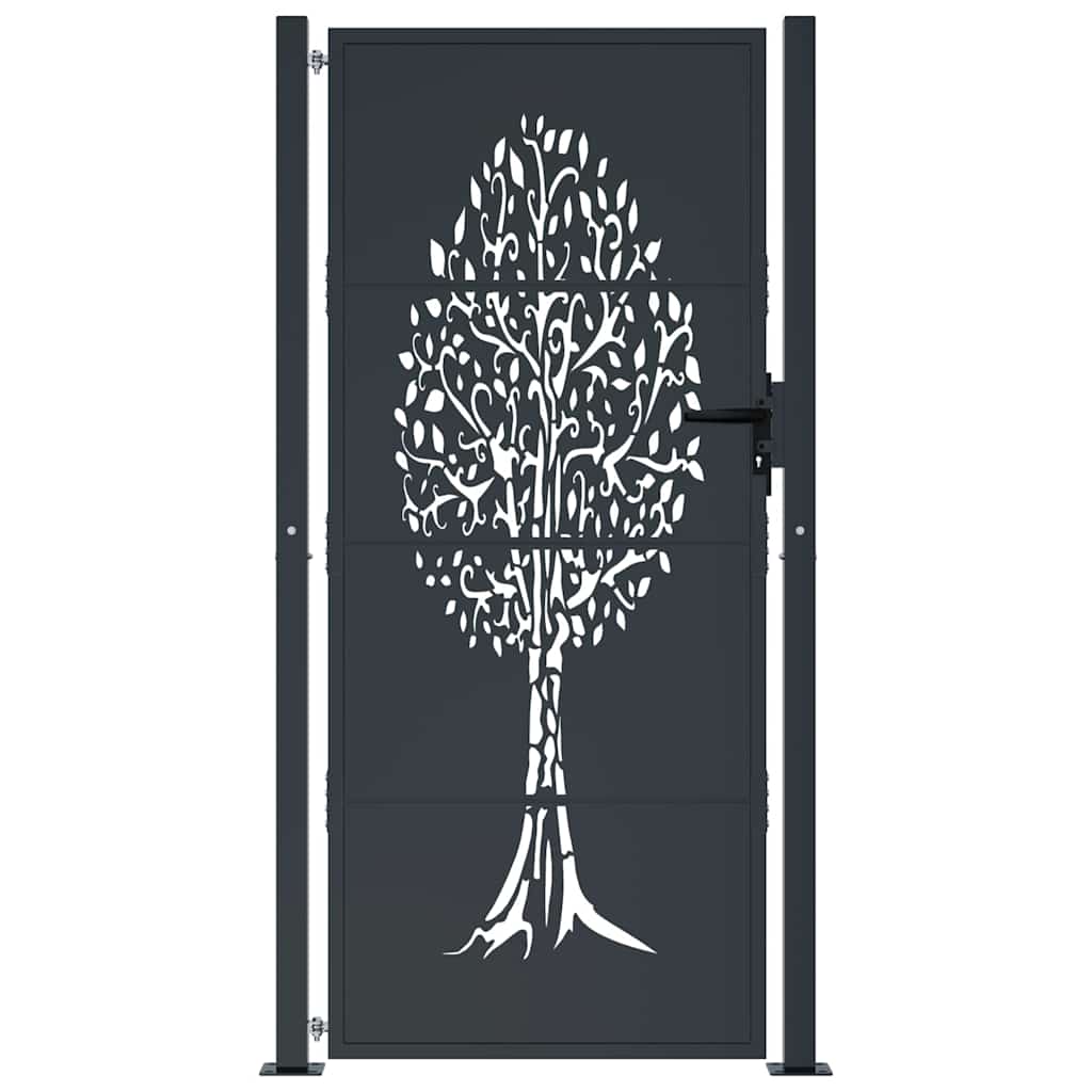 Cancello da giardino-Porta da giardino antracite 105x180 cm in acciaio con design ad albero