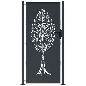Cancello da giardino-Porta da giardino antracite 105x180 cm in acciaio con design ad albero