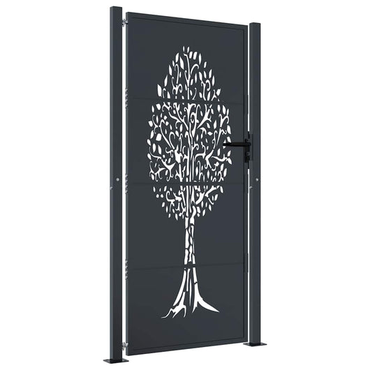 Cancello da giardino-Porta da giardino antracite 105x205 cm in acciaio con design ad albero