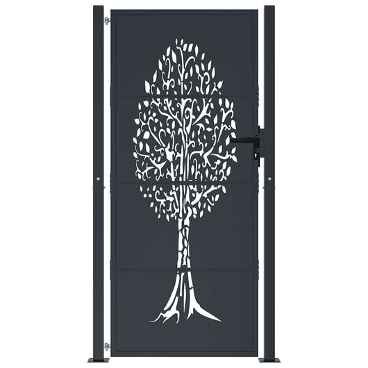 Cancello da giardino-Porta da giardino antracite 105x205 cm in acciaio con design ad albero