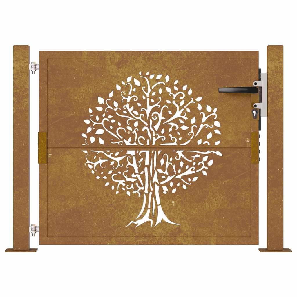 Cancello da Giardino 105x80 cm in Acciaio Corten Design Albero