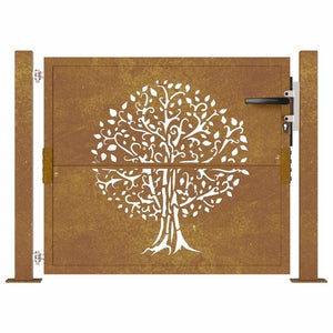 Cancello da Giardino 105x80 cm in Acciaio Corten Design Albero