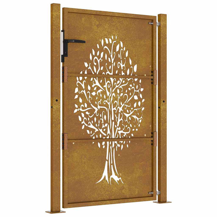 vidaXL Cancello da Giardino 105x130 cm in Acciaio Corten Design Albero