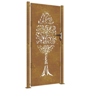 Cancello da Giardino 105x180 cm in Acciaio Corten Design Albero