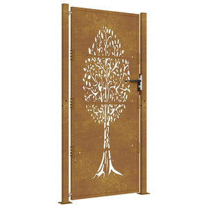 Cancello da giardino-Porta da giardino 105x180 cm in acciaio Corten con design ad albero