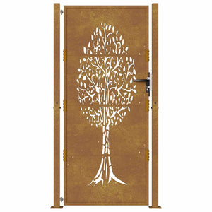 Cancello da Giardino 105x180 cm in Acciaio Corten Design Albero 153164