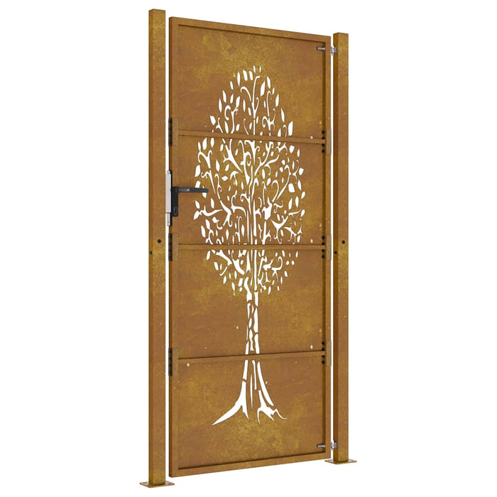 Cancello da giardino-Porta da giardino 105x180 cm in acciaio Corten con design ad albero