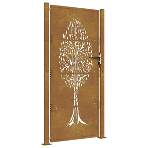 Cancello da Giardino 105x205 cm in Acciaio Corten Design Albero