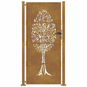 Cancello da Giardino 105x205 cm in Acciaio Corten Design Albero