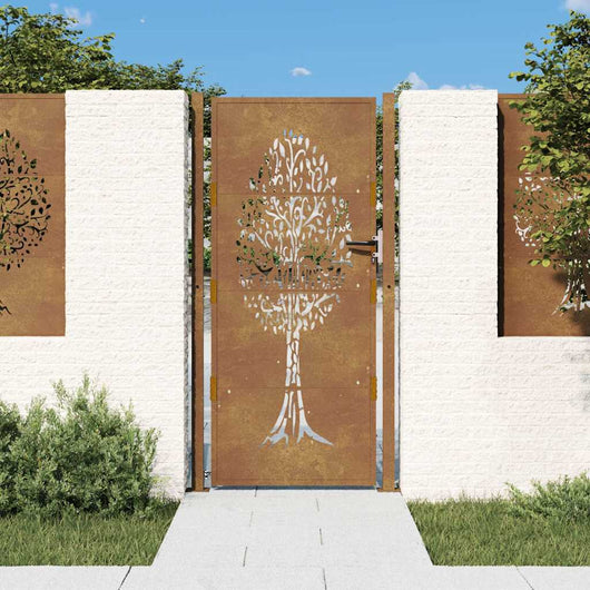 Cancello da Giardino 105x205 cm in Acciaio Corten Design Albero