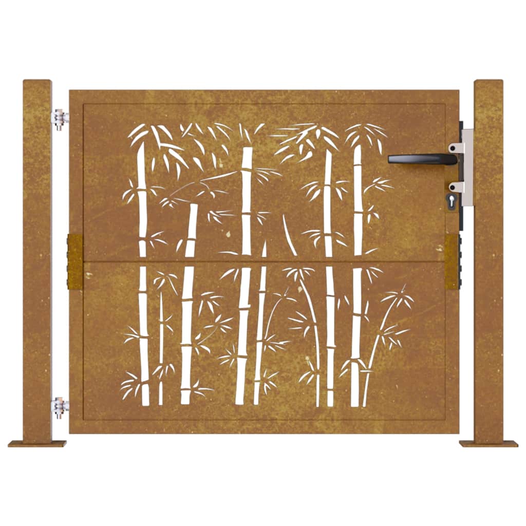 Cancello da Giardino 105x80 cm in Acciaio Corten Design Bambù 153184