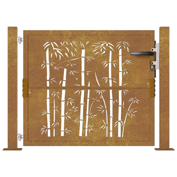 Cancello da Giardino 105x80 cm in Acciaio Corten Design Bambù 153184
