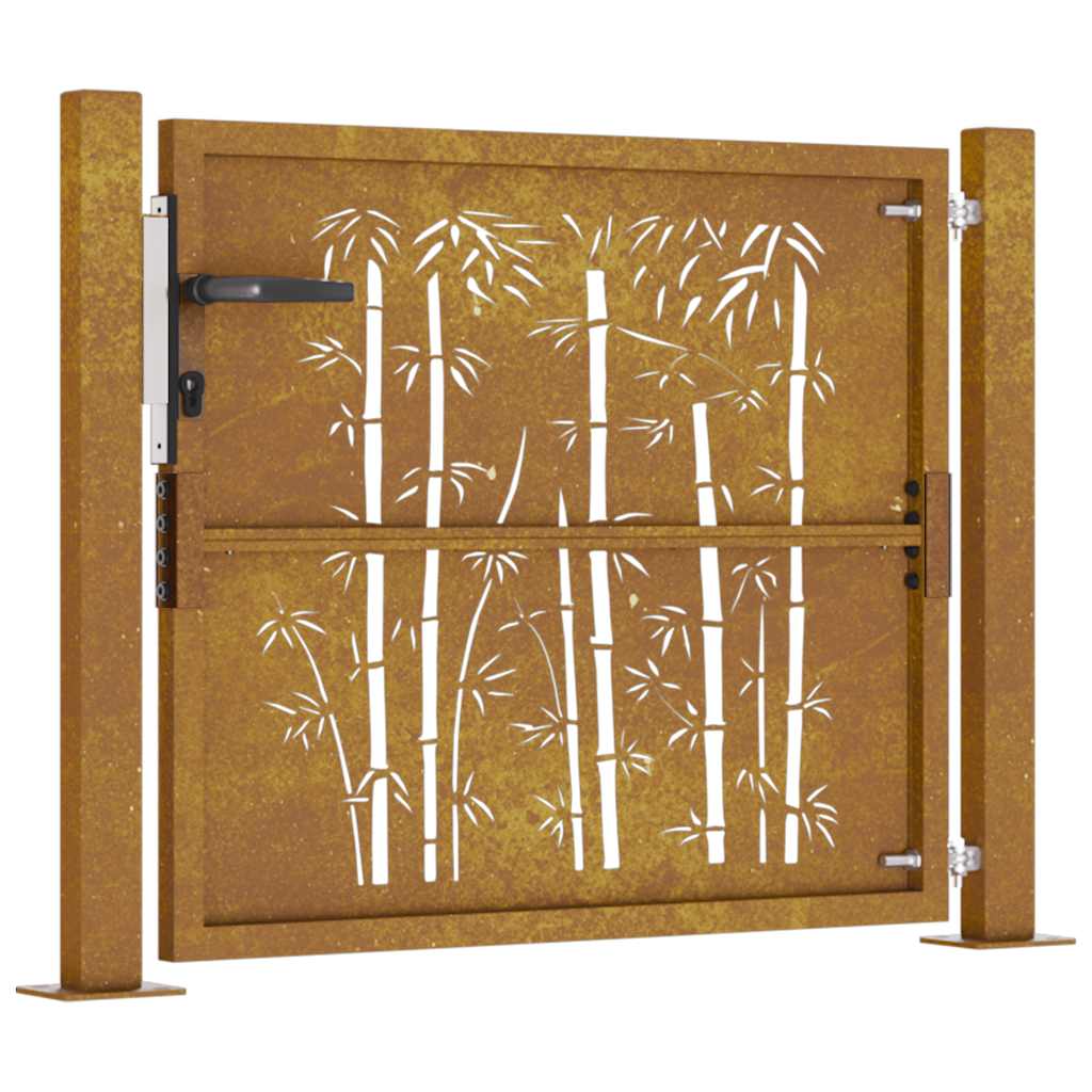 Cancello da Giardino 105x80 cm in Acciaio Corten Design Bambù