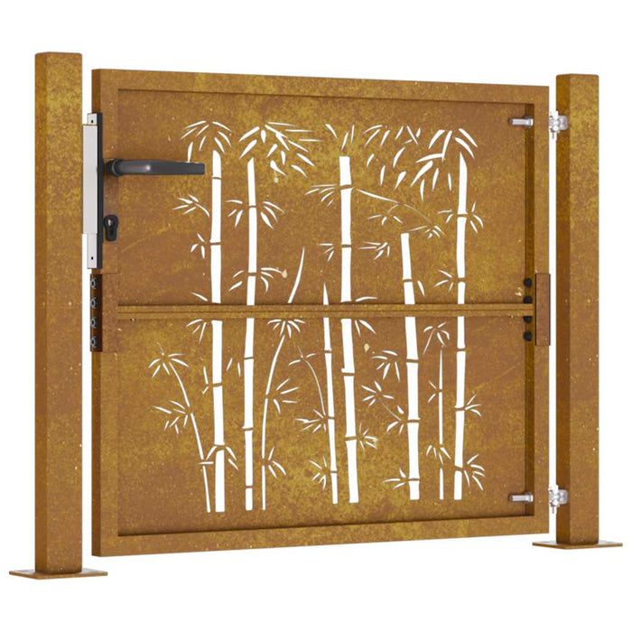 Cancello da Giardino 105x80 cm in Acciaio Corten Design Bambù