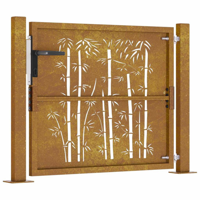 Cancello da Giardino 105x80 cm in Acciaio Corten Design Bambù 153184
