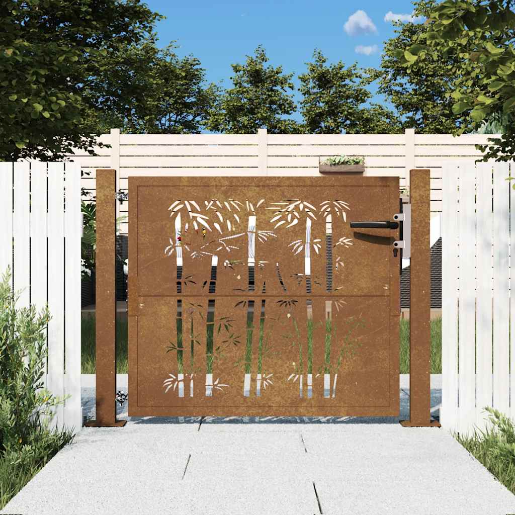 Cancello da Giardino 105x80 cm in Acciaio Corten Design Bambù