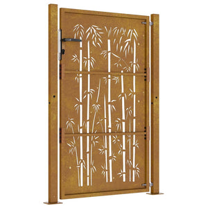Cancello da Giardino 105x130 cm in Acciaio Corten Design Bambù