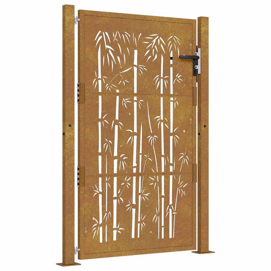 Cancello da giardino-Porta da giardino 105x155 cm in acciaio Corten e design in bamb¨´