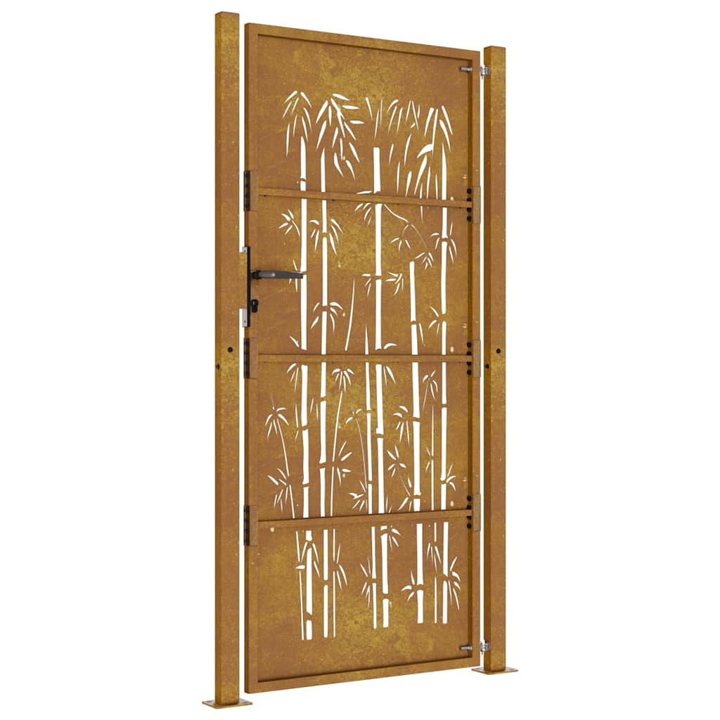 Cancello da Giardino 105x205 cm in Acciaio Corten Design Bambù 153189