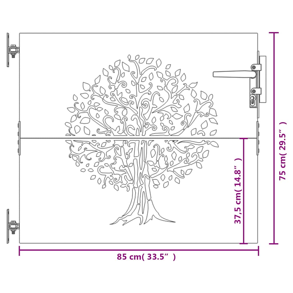 Cancello da Giardino 85x75 cm in Acciaio Corten Design Albero