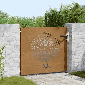 Cancello da Giardino 85x100 cm in Acciaio Corten Design Albero 153209