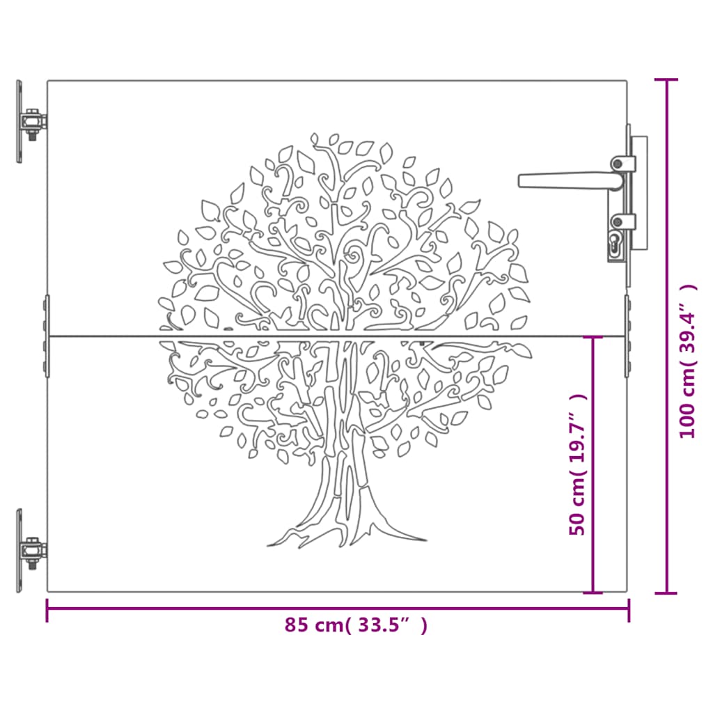 Cancello da Giardino 85x100 cm in Acciaio Corten Design Albero