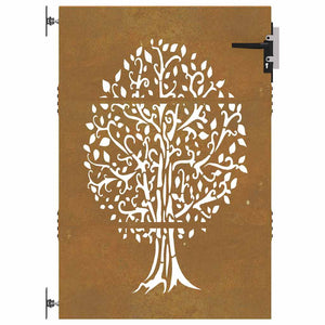 Cancello da Giardino 85x125 cm in Acciaio Corten Design Albero 153210