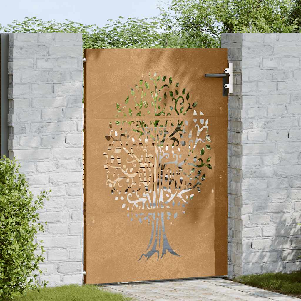 Cancello da Giardino 85x125 cm in Acciaio Corten Design Albero 153210