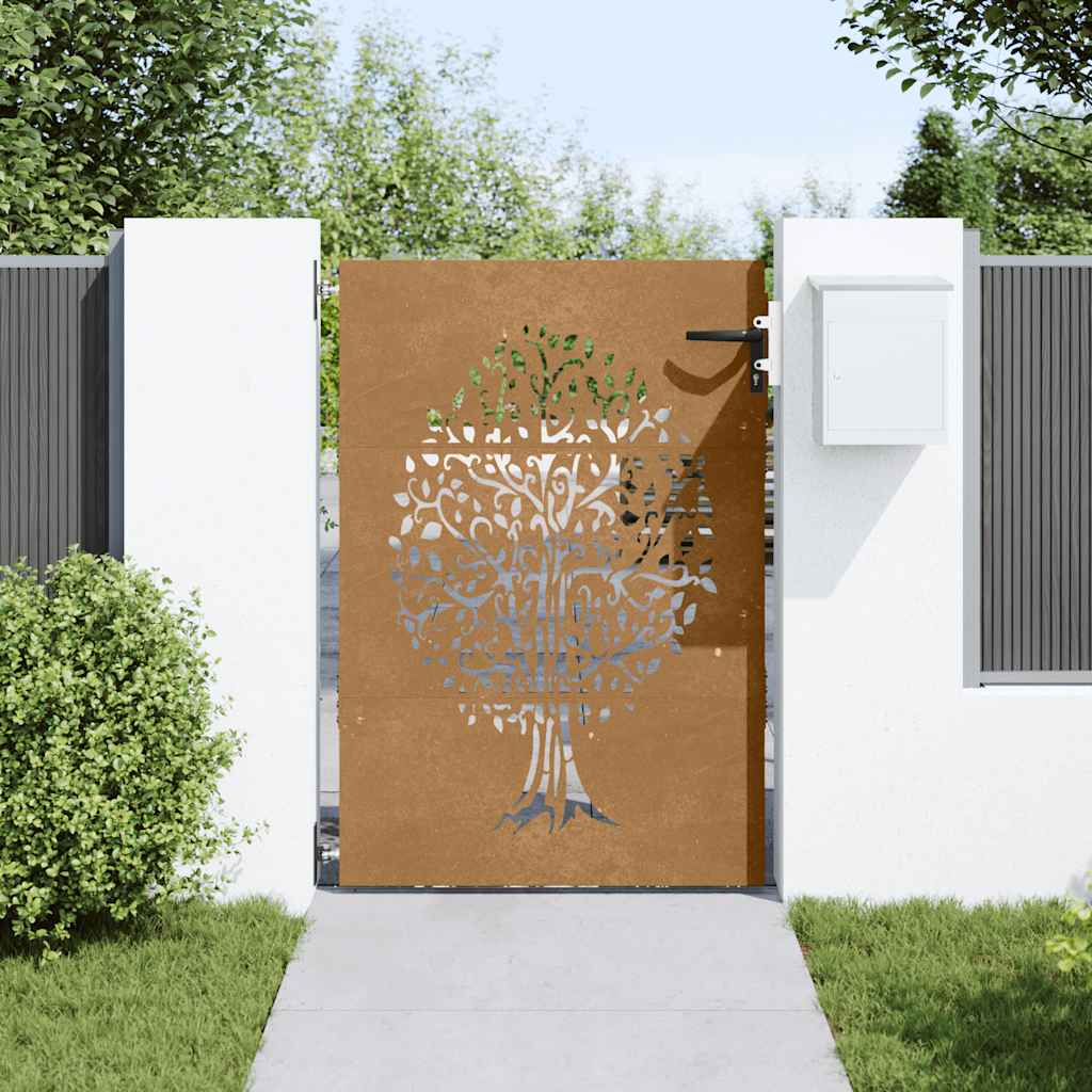 Cancello da Giardino 85x150 cm in Acciaio Corten Design Albero 153211