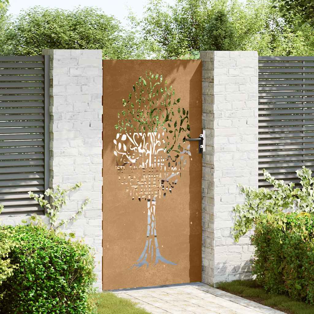 vidaXL Cancello da Giardino 85x200 cm in Acciaio Corten Design Albero