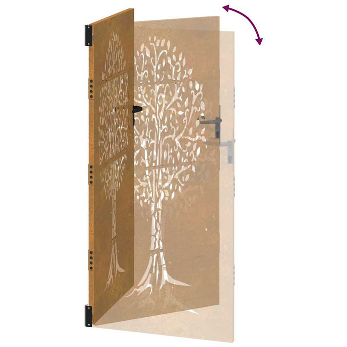 Cancello da Giardino 85x200 cm in Acciaio Corten Design Albero 153213