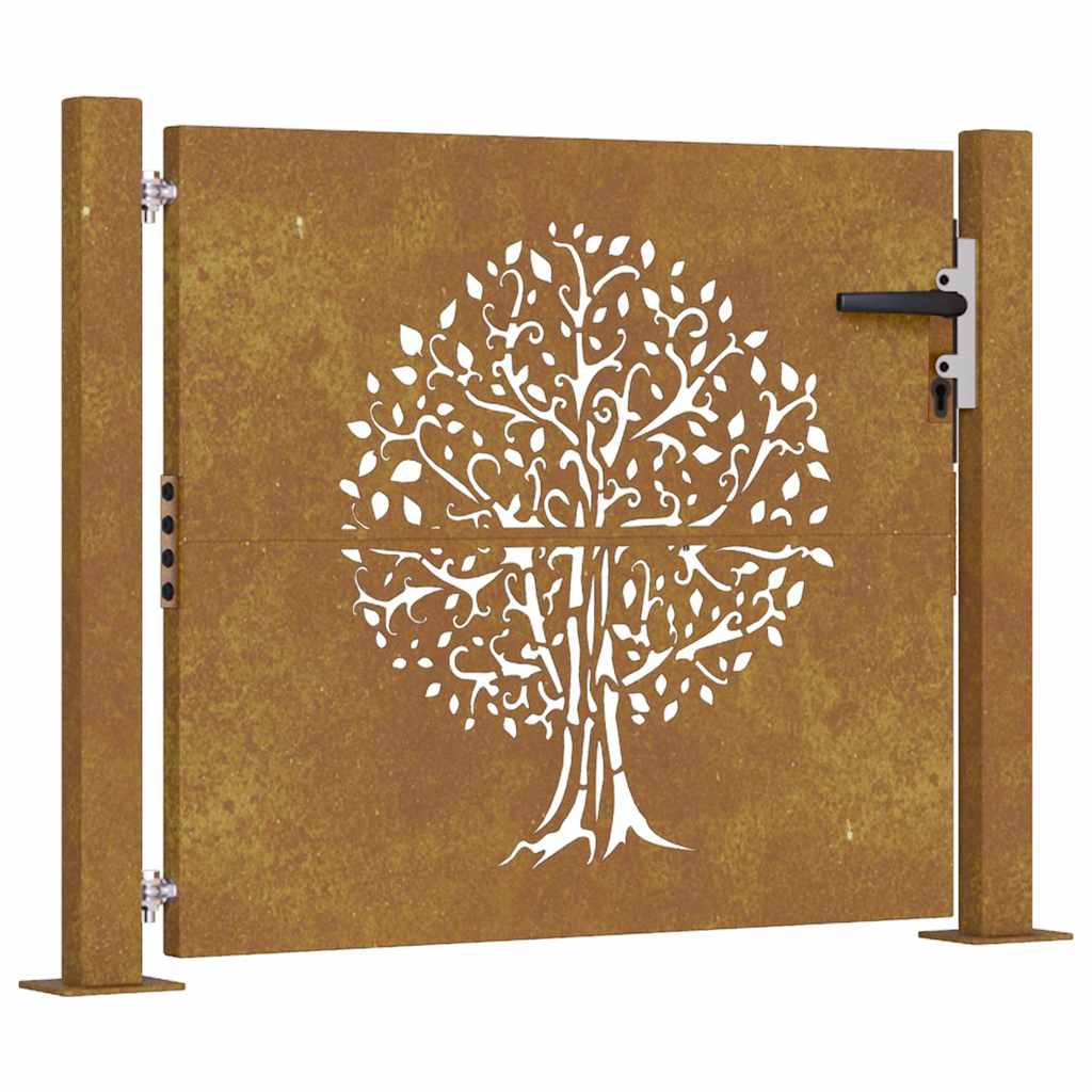 Cancello da Giardino 105x80 cm in Acciaio Corten Design Albero