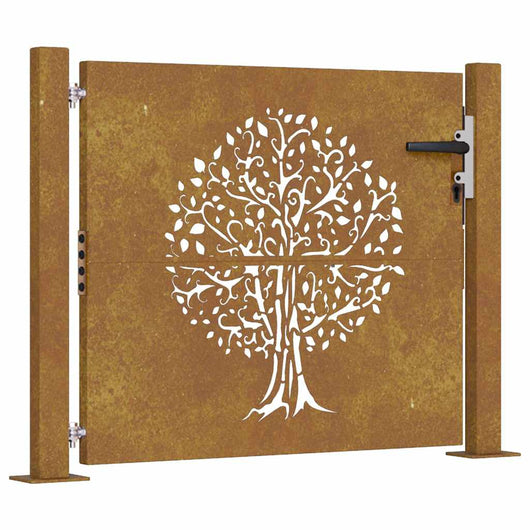 Cancello da Giardino 105x80 cm in Acciaio Corten Design Albero