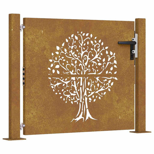 Cancello da Giardino 105x80 cm in Acciaio Corten Design Albero 153214
