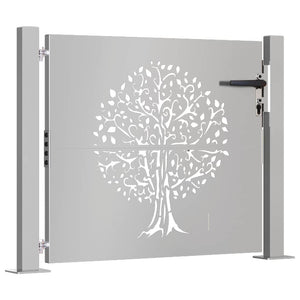 Cancello da Giardino 105x80 cm in Acciaio Corten Design Albero
