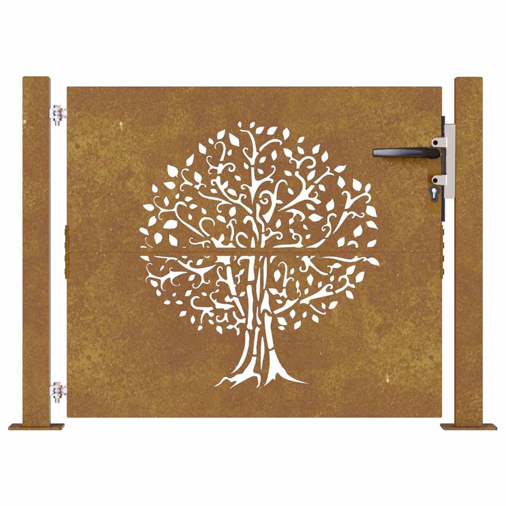 Cancello da Giardino 105x80 cm in Acciaio Corten Design Albero