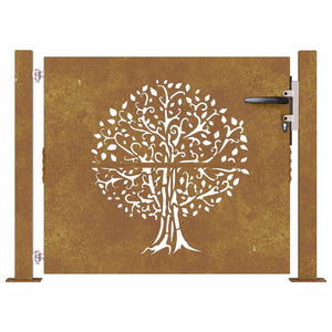 Cancello da Giardino 105x80 cm in Acciaio Corten Design Albero