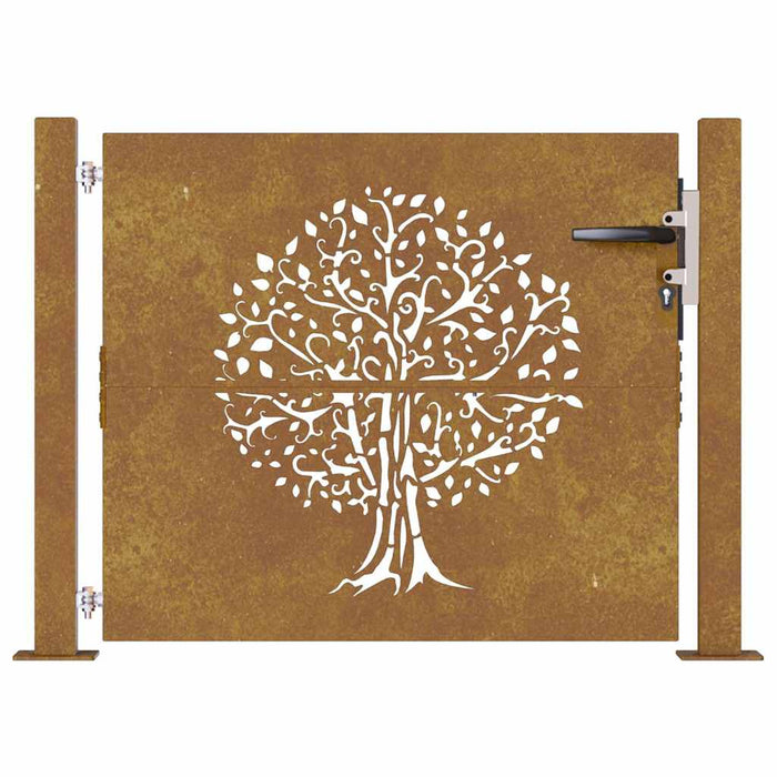 Cancello da Giardino 105x80 cm in Acciaio Corten Design Albero